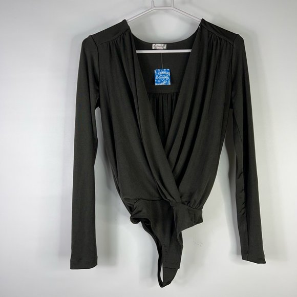 Free People Intimately Womens Turnt Bodysuit Top Draped Thong Long Sleeve M New - Picture 1 of 12
